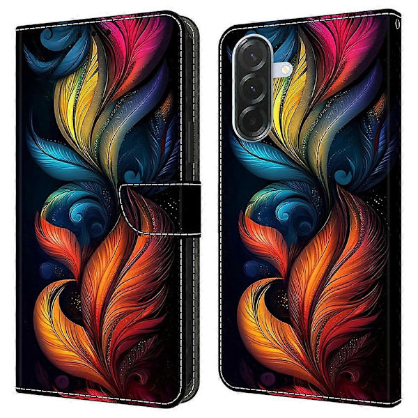 Läderfodral med mönstertryck, plånboksställ och flip-telefonfodral för Samsung Galaxy A26 5G Colorful Feathers