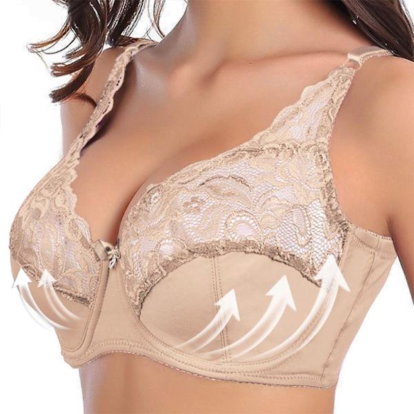 ECMLN 36-44 BC Ultratunn Transparent BH Stor Storlek Dam BH Enfärgad Spets Utskuren Soutien Gorge Underkläder Beige 44/100C