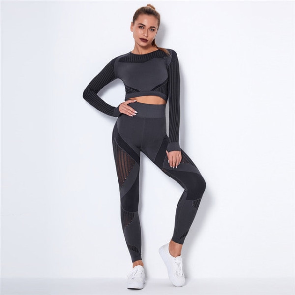 Set tvådelad bh-leggings fitness för kvinnor Black S