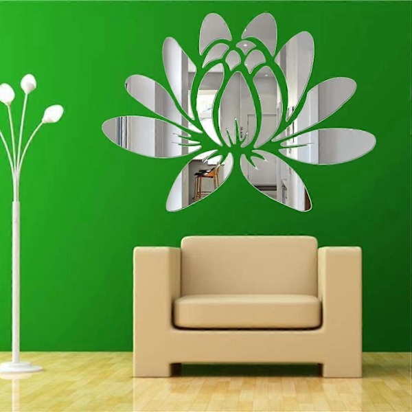 1 st Lotus Väggdekal Spegel Akryl Blomma Skala och Fäst Väggdekaler Väggklistermärken Muraler för Sovrum Badrum Vardagsrum Silver