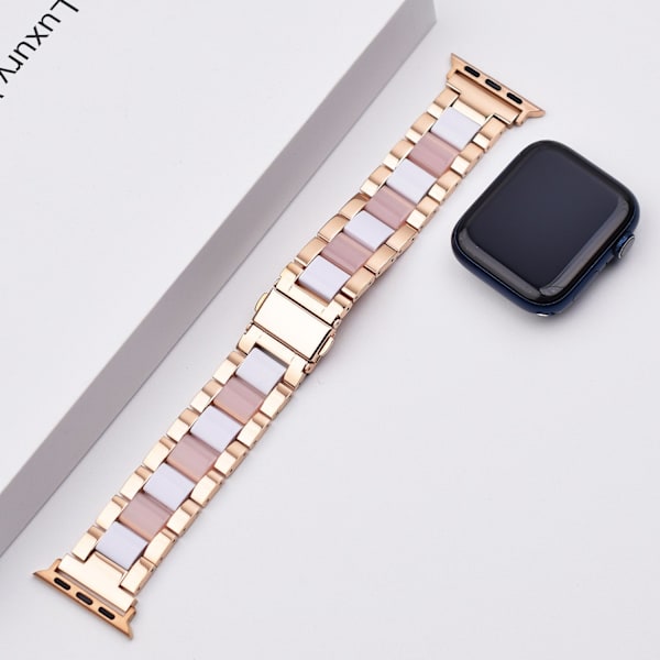 Urrem til Apple Watch iWatch 42/44/45/49mm Rosaguld og pink hvid