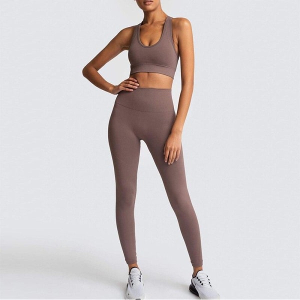Yoga Sæt Sportstøj Fitness Sæt Sports BH Leggings 2 Dele Sæt Til Yoga Kvinder kafei S