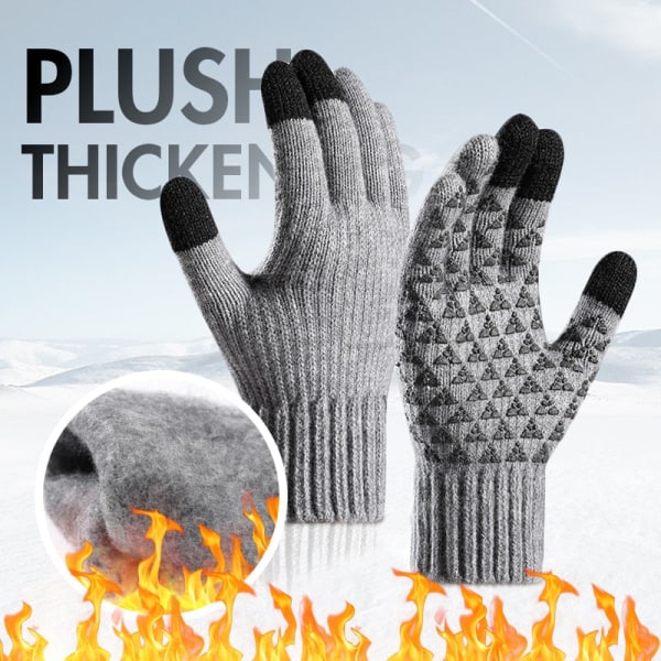 Herr Touchscreen Handskar Stickad Ull -30 Celsius Varma Vantar Vuxen Utomhus Grepp Skärm Cykelhandske Tjockare Höst Vinter Handske Black -1 One Size
