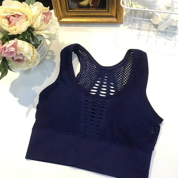 Dame Sports BH Sexet Mesh Åndbar Sports Top Push Up Kvindelig Gym Fitness Sports Undertøj Kvinde Sapphire M