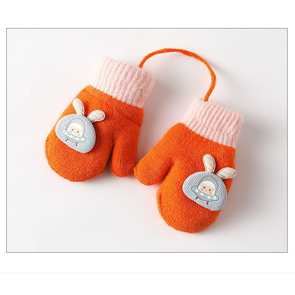 1-4 år Gutt Jente Baby Hansker Tykke Votter for Barn Søte Tegneserie Hansker Gutter Jenter Vinter Tykke Varmere Strikkede Votter Orange