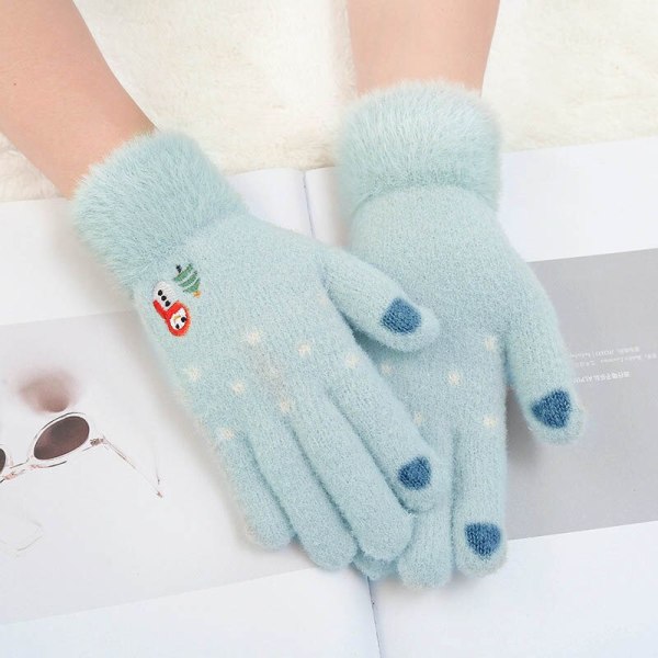Dam Vinter Varma Handskar Snögubbe Broderi Virkad Yllehandske Pekskärm Mjuka Pälsiga Helfinger Vantar Julklappar A Grey One Size