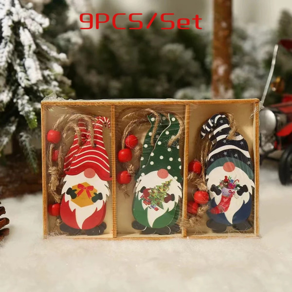 9/12 st Jul Tomte Trähänge Ängel Jultomte Julgranshänge Dekorationer Navidad Gott Nytt År 2024 C-01 (12-piece set)