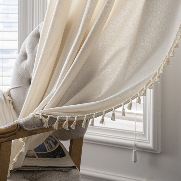 Yaapeet Puuvilla-pellavaverhot olohuoneeseen, maalaistalon tanko-oveen, vintage-sisustusverhot, beige raidallinen lyhyt ikkunaverho 3 W150cm X H215cm