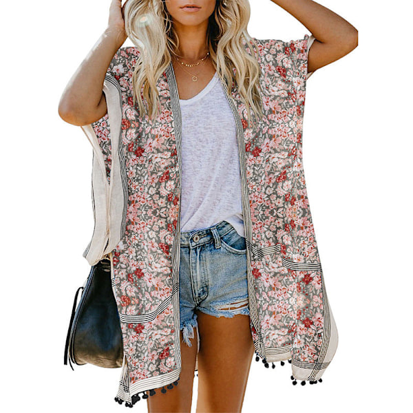 Badedragt Hawaii Seaside Holiday Cardigan Kortærmet Solbeskyttende Tøj Trykt Strand Cover-up Mellemlangt Badetøj LC85278-Green Average size