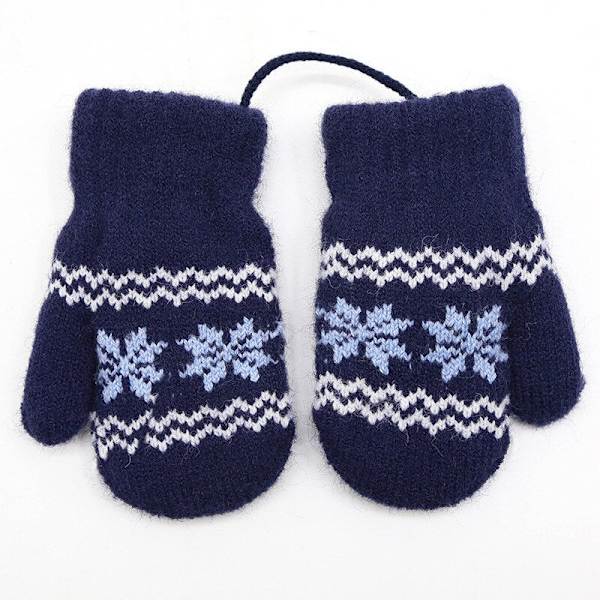 Warmom Vinter Barnhandskar Nya Barn Små Snöflingor Alpackaull Tjocka Varma Stickade Vantar Nyfödda Babyhandskar Vantar Navy