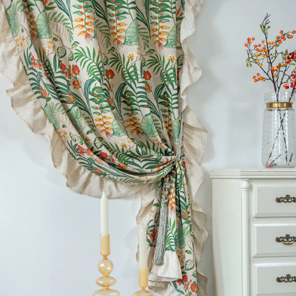 Volang Gardin Halv Ljusinsläpp Sovrum Vardagsrum Burspråk Krok Gardin White Lotus curtain rod 150 width * 180CM height