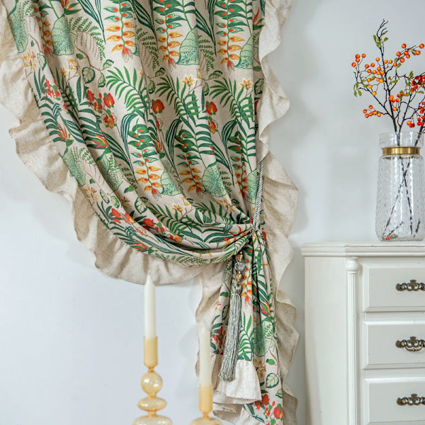Volang Gardin Halv Ljusinsläpp Sovrum Vardagsrum Burspråk Krok Gardin White Lotus curtain rod 150 width * 220CM height