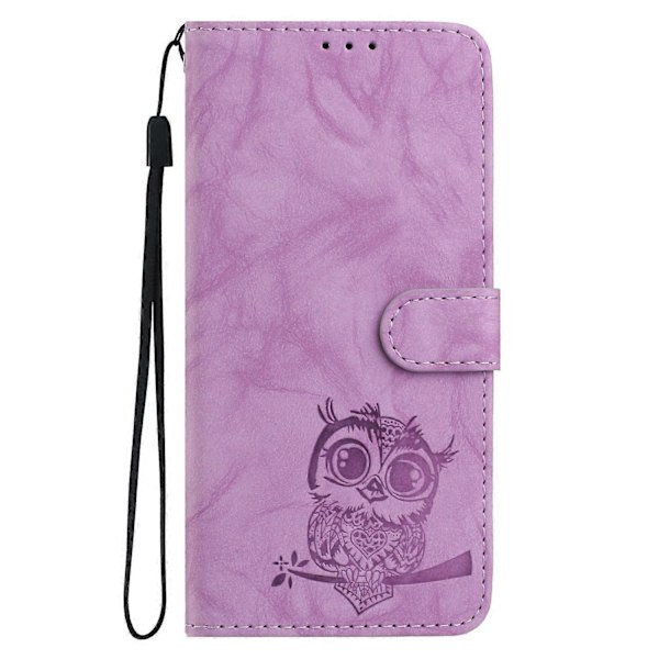 Fodral för Samsung Galaxy A16 4G 5G Uggla Präglat PU Läder Plånbok Telefonfodral med Handledsrem - Pur Purple