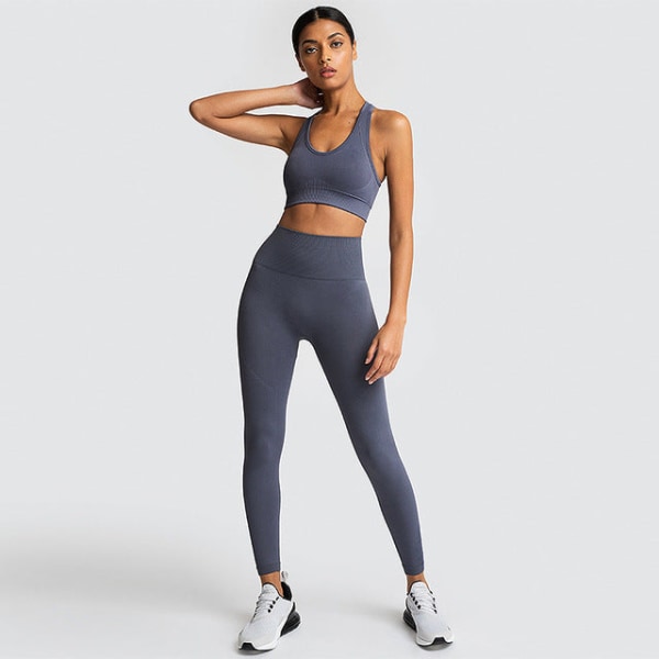 Yoga Sæt Trænings Leggings Sportsdragt BH'er Fitness Gym Løbesæt Til Kvinder Dark graySet M