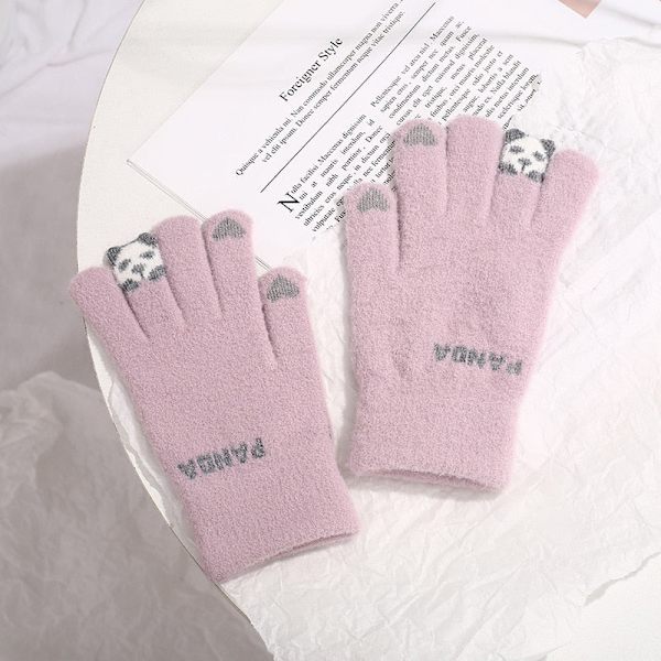 Wecute Barnhandskar Vuxen Kawaii Köldskydd Nya Vinter Plyschhandskar Stretch Stickad Pekskärm Förtjockad Fleece Ridhandskar Pink