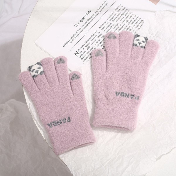 Wecute Børnehandsker Voksen Kawaii Kuldebeskyttelse Nye Vinter Plys Handsker Stræk Strik Touch Screen Tykke Fleece Ridehandsker Pink