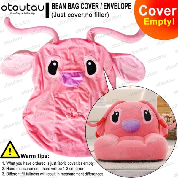 Barn Tecknad Cover Beanbag Stol Söt Puff Ottoman Fåtölj Soffa Mjuk sammet Golv Sits Puff Futon Barn Möbel Present pink cat