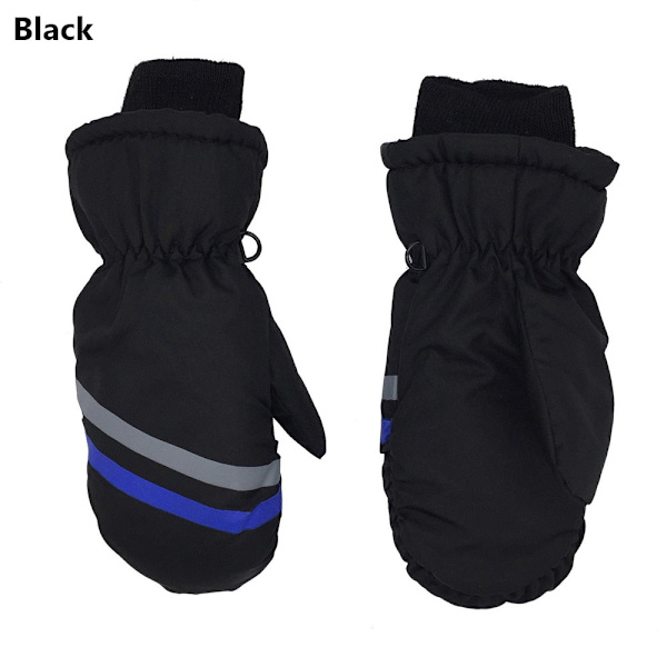 Termiska Skidhandskar Barn Vinter Fleece Vattentäta Varma Snöhandskar 3 Fingrar för Skidåkning Ridning Style2-black