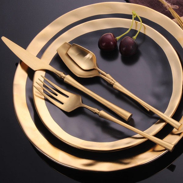 Bestickset i rostfritt stål Guld Bestickset Västerländska Matbestick Servis Julklapp Gafflar Knivar Skedar Overseas bright gold