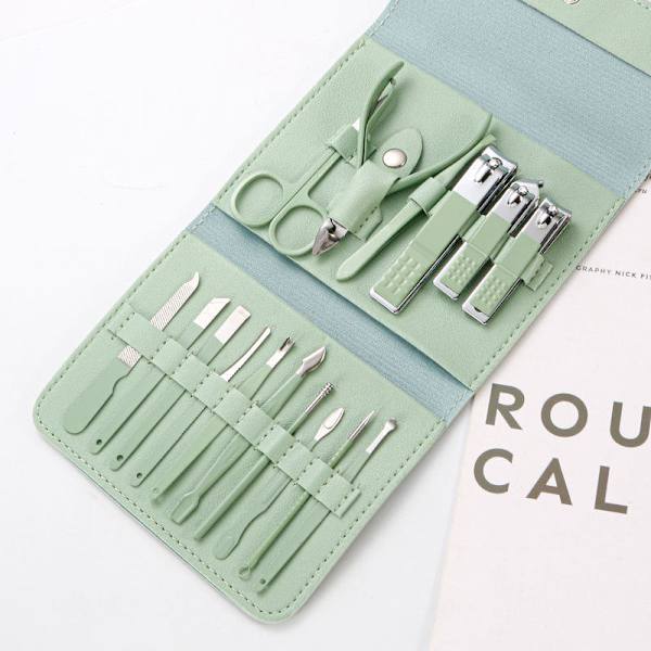 Roséguldsax Nagelknipsare Set Tri-Fold Väska 16-Delars Pedikyr Manikyr Verktyg Dam 16 pieces-Blue