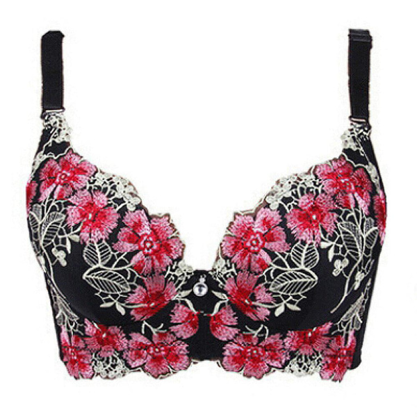 Broderi-BH for kvinner Sexy Push Up BH C D Cup Undertøy Red 36C