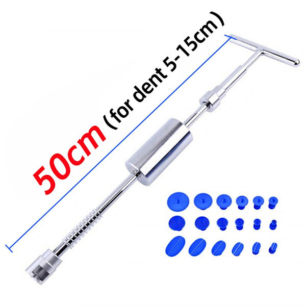 Universal Bil Dent Udtrækker Metal T Dent Reparationsværktøj Auto Reparationspladesæt Glidhammer Omvendt Hammer Lim +18 stk. Limtræk 42cm Middle