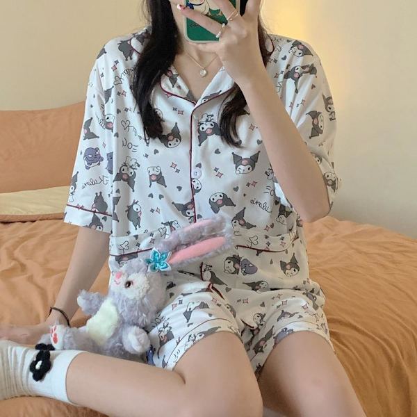 Sommar Ins Kortärmad Shorts Söta Kulomi Sommarpyjamas Studenter Tidig Höst Kofta Hemmakläder Like the picture XL