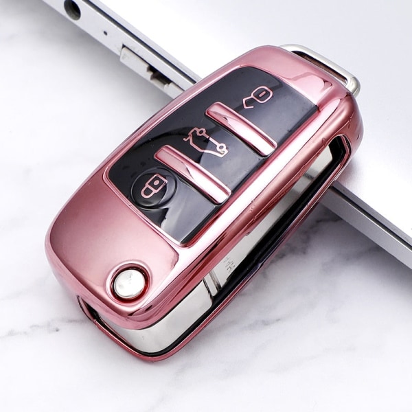 TPU Folding Key Case Cover för A3 A4 A5 A6 A7 Q3 Q5 S6 B6 B7 B8 C6 8P 8V 8L TT RS Bilskal FOB-skyddstillbehör Overseas silver key case