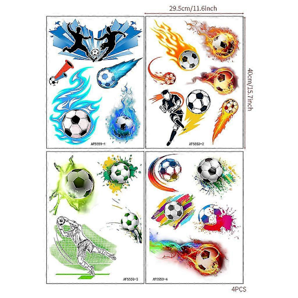 4 st Väggdekaler Fotboll i färg Väggdekaler Mural Stickers för Sovrum Vardagsrum TV-vägg