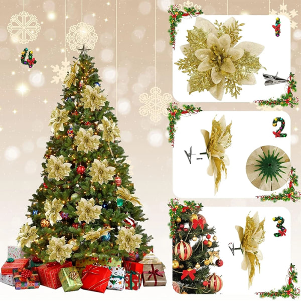 5/10 kpl 14 cm Glitteri Joulutähti Joulu Keinotekoiset Kukat Klipseillä DIY Joulukuusen Koristeet Seppele Takka Koristeet Silver (5pcs)