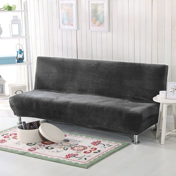 Universal Size Plysch Bäddsoffa Cover Armlös Fällbar sits Slipcover Stretch Covers Billig Soffa Protector Elastiskt cover Dark Grey S Size