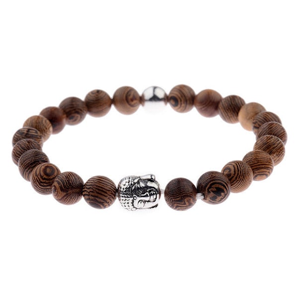 8mm Nya Naturliga Träpärlor Armband Män Svart Etnisk Meditation Vitt Armband Kvinnor Böne Smycken Yoga Armband Homme 005-B2