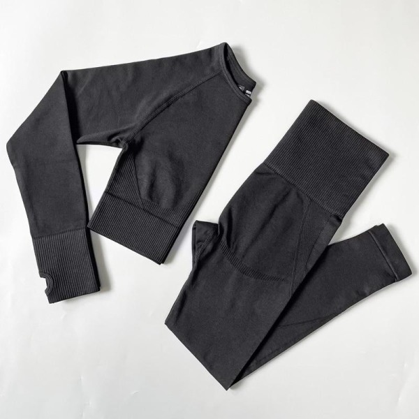 Joogasetti Saumattomat Urheiluvaatteet Treenaus Urheilu Leggingsit+Toppi+Rintaliivit Kuntosetti Nainen 4pcs Set Black M