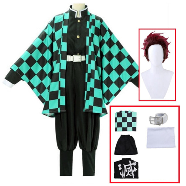 Demon Slayer Kimetsu no Yaiba Tanjirou Kamado Cosplay Kostym Kimono Kappa Halloween Party Anime Kläder Uniform Set A2 L