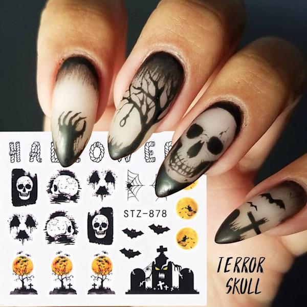 Halloween Serie Nagelstickers Set Söta Pumpa Dödskalle Transfer Sliders För Naglar Vattenstämpel Temporära Tatueringar Dekaler CHSTZ856-879 STZ856-879 24pcs