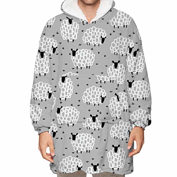 Loalirando Oversized huvtröja filt Fluffig fleece filt luvtröja för kvinnor män Barn bärbar huvfilt med stor ficka Grey - Polka Dot 7-12 Years