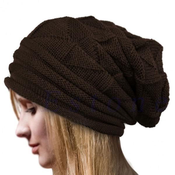 Plissert Flensermmansjett Lue Dame Høst og Vinter Ski Ullue Utendørs Strikket Lue Rust red L（58-60cm）