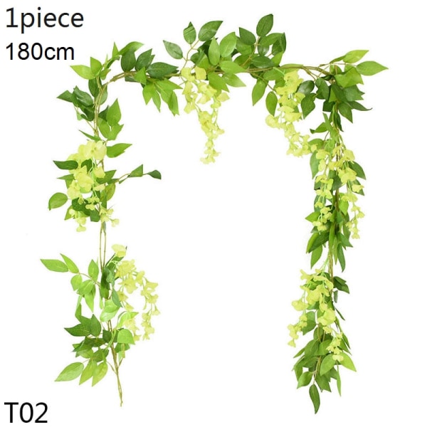 Kunstig Wisteria Blomster Ranke Efeu Blad Guirlande Silke Rose Blomster Rattan Snor Ranke Bryllupsbue Blomst Hjemmehave Dekoration 1pc-Rose-B01