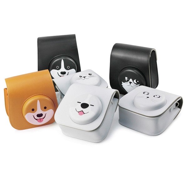 Til Fujifilm Instax Mini 11 9 8 Transparent Kamerataske Beskyttende Bæretaske Cover med Skulderrem White-Dog