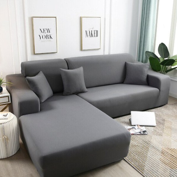 Ensfarvede hjørnesofabetræk til stue, elastiske spandex sofabetræk, strækbare slipcovers, L-formet sofa, skal købe 2 stk. sofabetræk 3 1pc  1-Seat 90-140cm