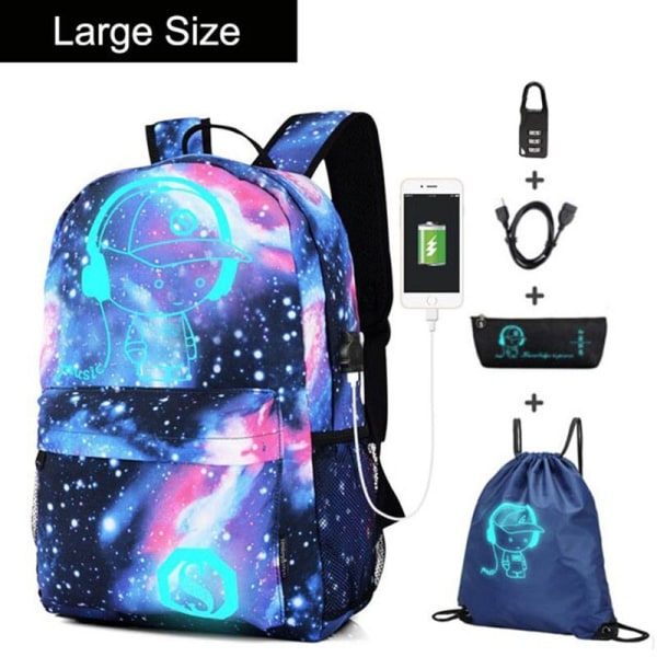 Anime Självlysande Oxford Skolryggsäck Dagväska Axelväska Under 15,6 tum med USB-laddningsport och Lås Skolväska för Pojkar Flickor B medium size 1 set