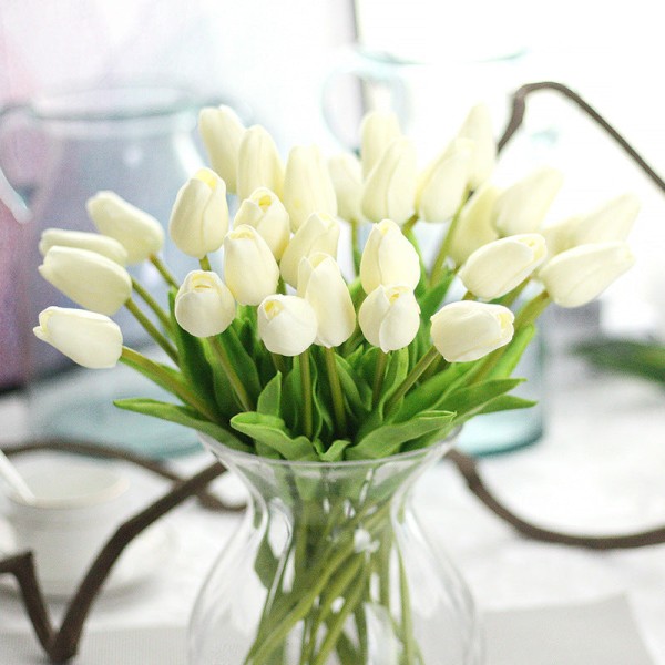 10 stk. kunstige blomster hagetulipaner ekte berøringsblomster tulipanbukett dekor Mariage for hjemmebryllupsdekorasjoner falsk blomst L-Rose red tulip