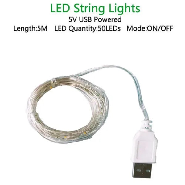 5/10M LED Ljusslinga Fjärrkontroll Fairy Lights Batteridriven Jul Utomhus Girlang Bröllopsfest Högtidsljusslinga 5m Regular USB Multicolor