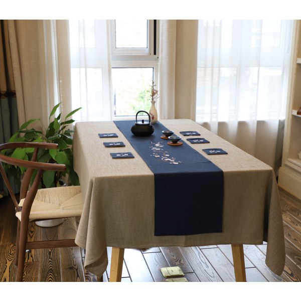 Linned dug kaffebord simpelt ensfarvet rundt bord stof japansk bomuld linned rektangulær dug Blue 120*180cm