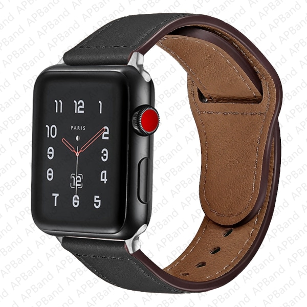 Läderrem För Apple Watch Band 44mm 40mm 42mm 38mm 44 mm Smartwatch Tillbehör armband armband iWatch 3 4 5 SE 6 7 Black 38mm or 40mm