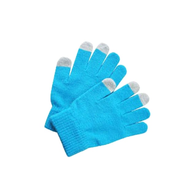1 par unisex vintervarma kapacitiva stickade handskar Mjuk Bekväm handvärmare för beröring Skärm Smarttelefon Ny Light blue One Size