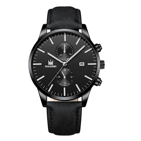 Elegant Affärs Herrklocka Enkla Falska Ögon Med Kalender Quartz Läderarmbandsur Herr Black