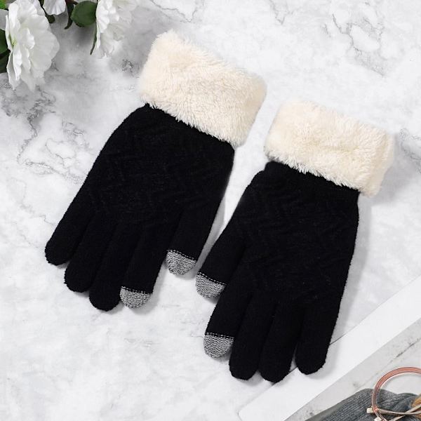 Vinter Dam Stickade Handskar Pekskärm Kvinnliga Handskar Stickade Tjocka Varma Hel Finger Mjuka Stretch Stickade Vantar Dam Guantes Black Free Size