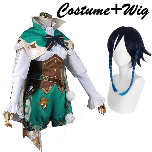 Genshin Impact Venti Cosplay Kostym Barbatos Kappa Peruk Tillbehör Kostym Halloween kostymer för kvinnor män costume and wig XL