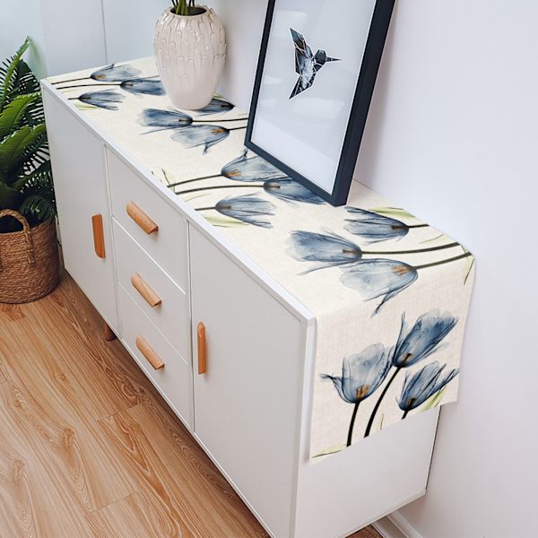 Blå tulipan bordløper for spisebord kjøkkendekor Anti-flekk spisebord duk rektangulær spisebordløper 180-33cm 70-13inch LXM11244
